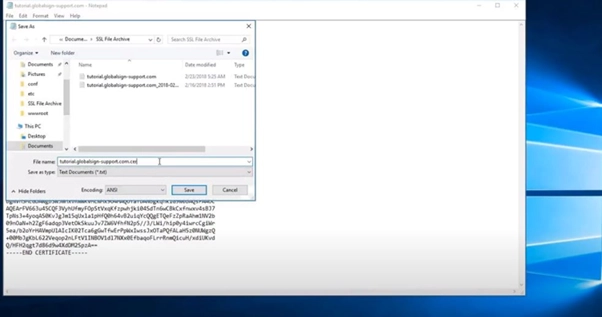 ذخیره گواهینامه به‌صورت فایل CER - نتخاب گزینه All Files